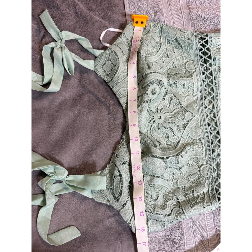NWT Lulus SZ Medium Won Your Heart Sage Green Lace Tie-Strap High-Low Midi Dress - Picture 8 of 13